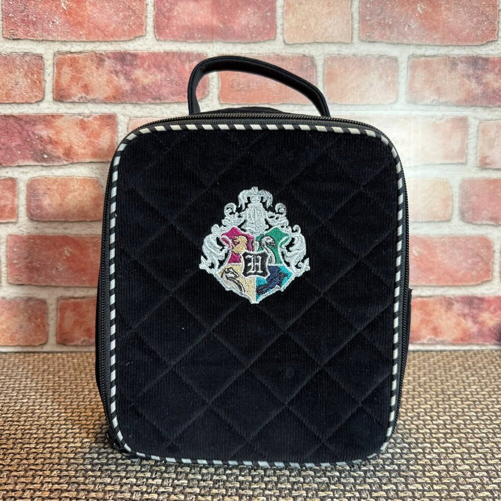 Vera Bradley Harry Potter Hogwarts Logo Black Quilted Corduroy Lunch Bag